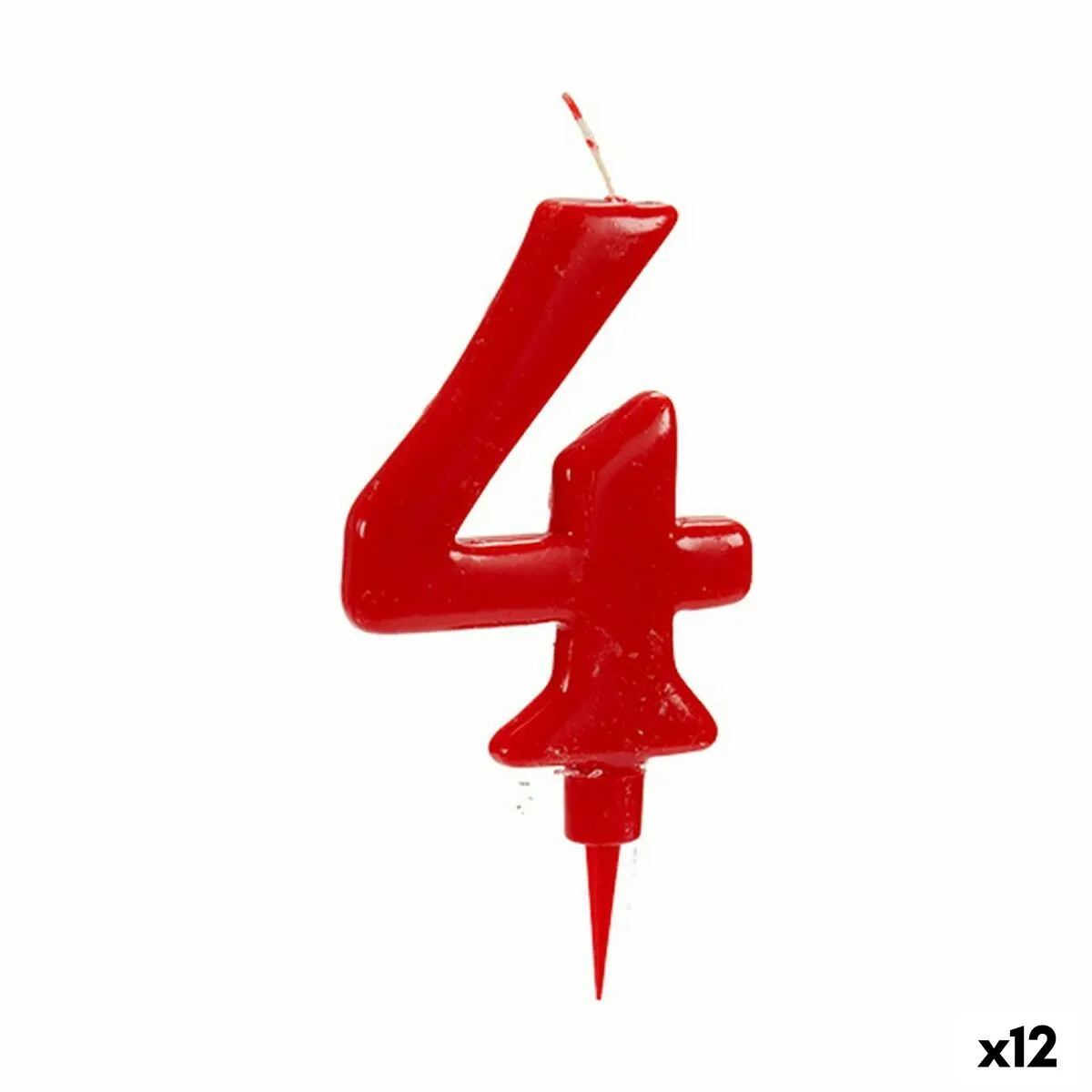 Candela Rosso Compleanno Numeri 4 (12 Unità)