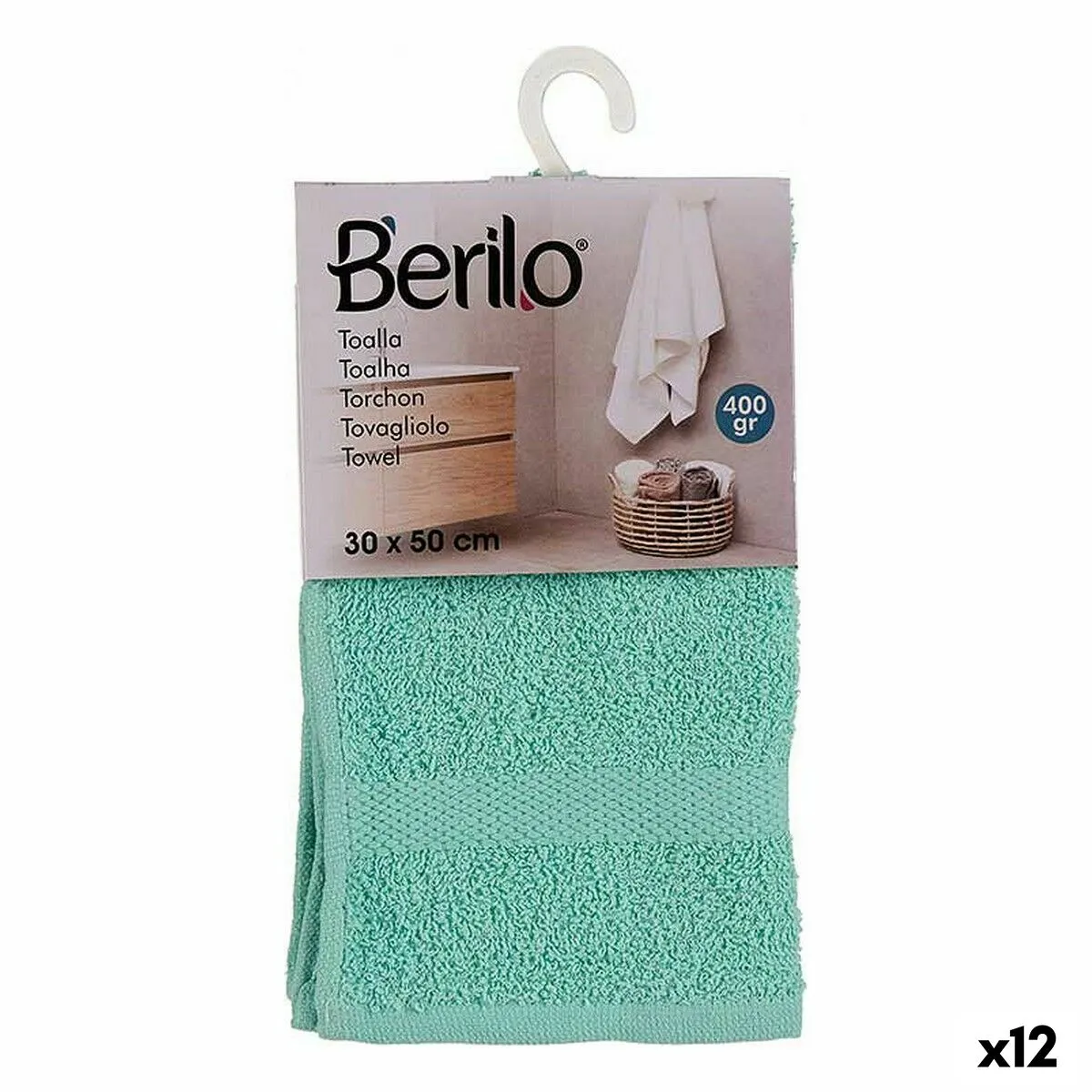 Telo da bagno 30 x 0,5 x 50 cm Turchese (12 Unità)