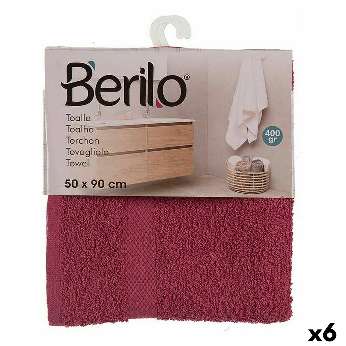 Telo da bagno 50 x 0,5 x 90 cm Rosso Granato (6 Unità)