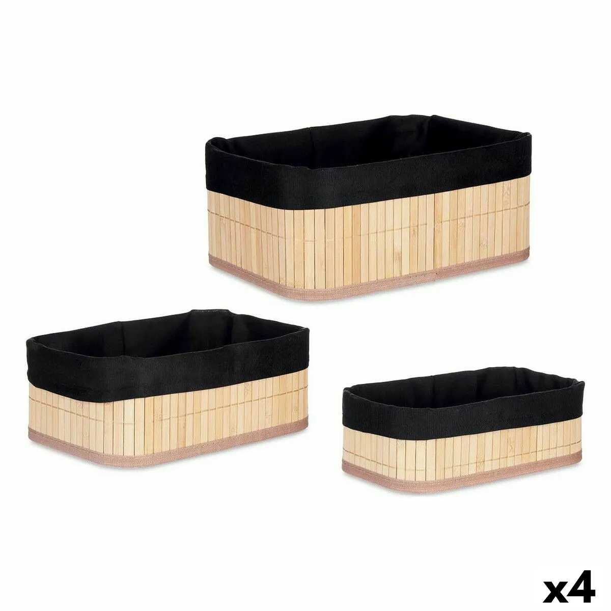 Organizzatori Set Nero Naturale Bambù 31 x 12 x 21 cm (4 Unità)