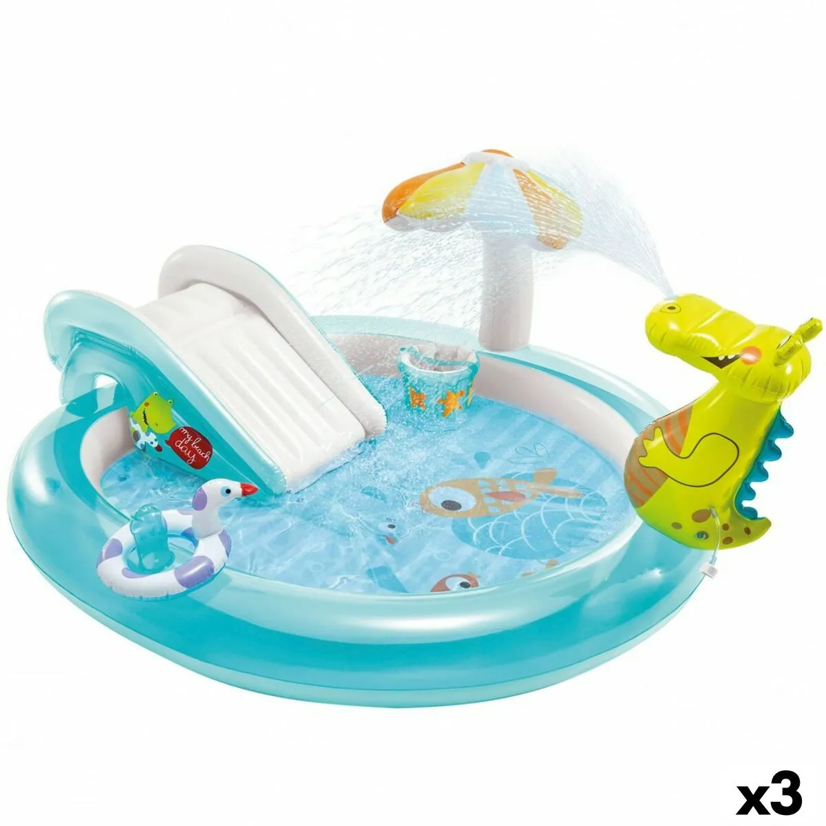 Piscina Gonfiabile per Bambini Intex Parco giochi Coccodrillo 201 x 84 x 17 cm (3 Unità)