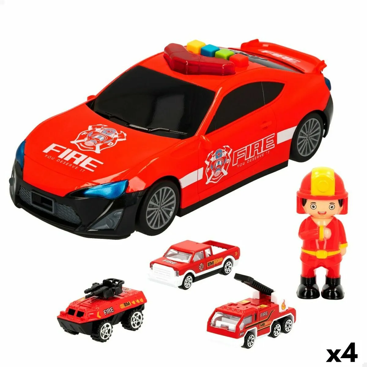 Playset di Veicoli Speed & Go Pompiere Luce Suono 1:64 (4 Unità)