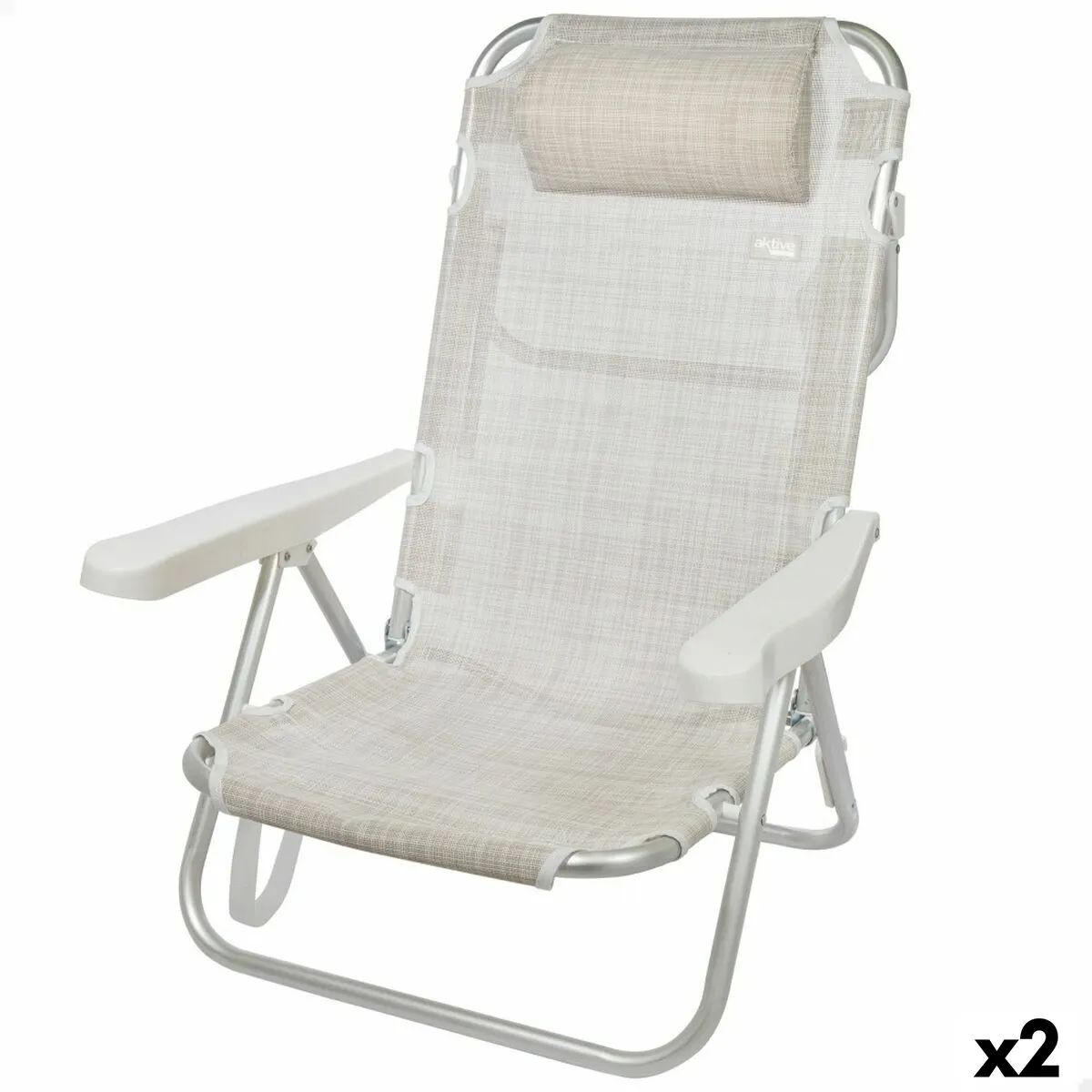 Sedia Pieghevole con Poggiatesta Aktive Ibiza Beige 48 x 84 x 46 cm (2 Unità)