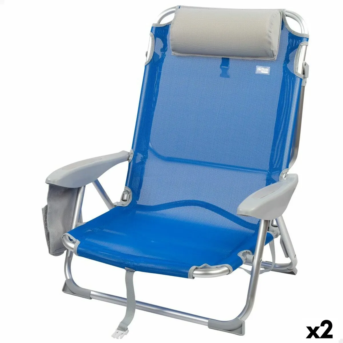 Sedia Pieghevole con Poggiatesta Aktive Gomera Azzurro 51 x 76 x 45 cm (2 Unità)