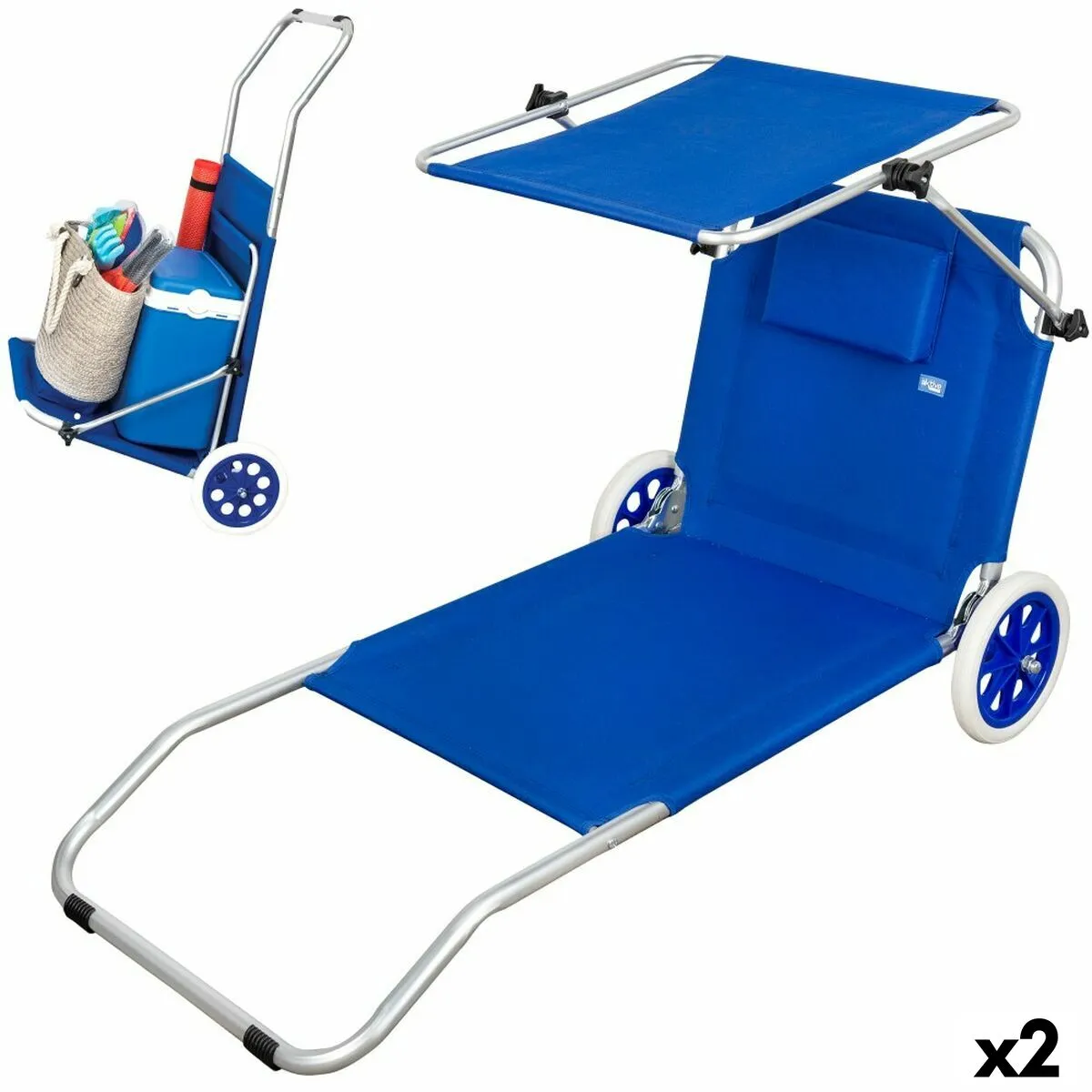 Lettino Aktive Azzurro Tenda Carrello pieghevole 62 x 62 x 117 cm (2 Unità)