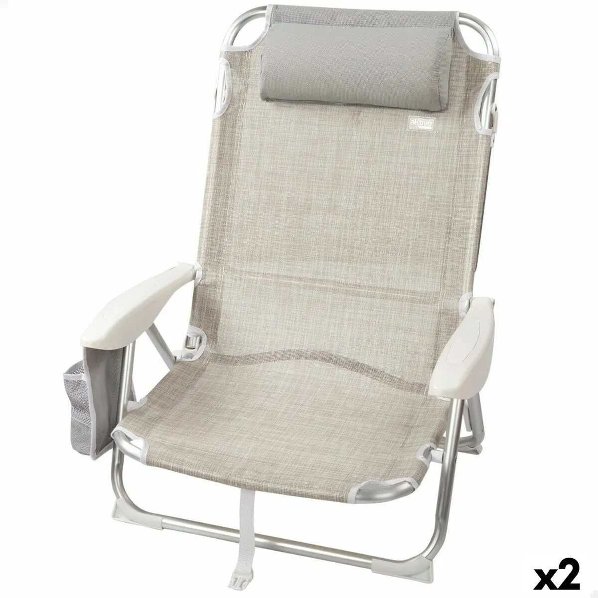 Sedia Pieghevole con Poggiatesta Aktive Ibiza Beige 51 x 76 x 45 cm (2 Unità)