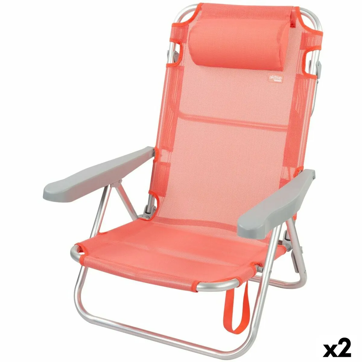 Sedia Pieghevole con Poggiatesta Aktive Flamingo Corallo 48 x 84 x 46 cm (2 Unità)