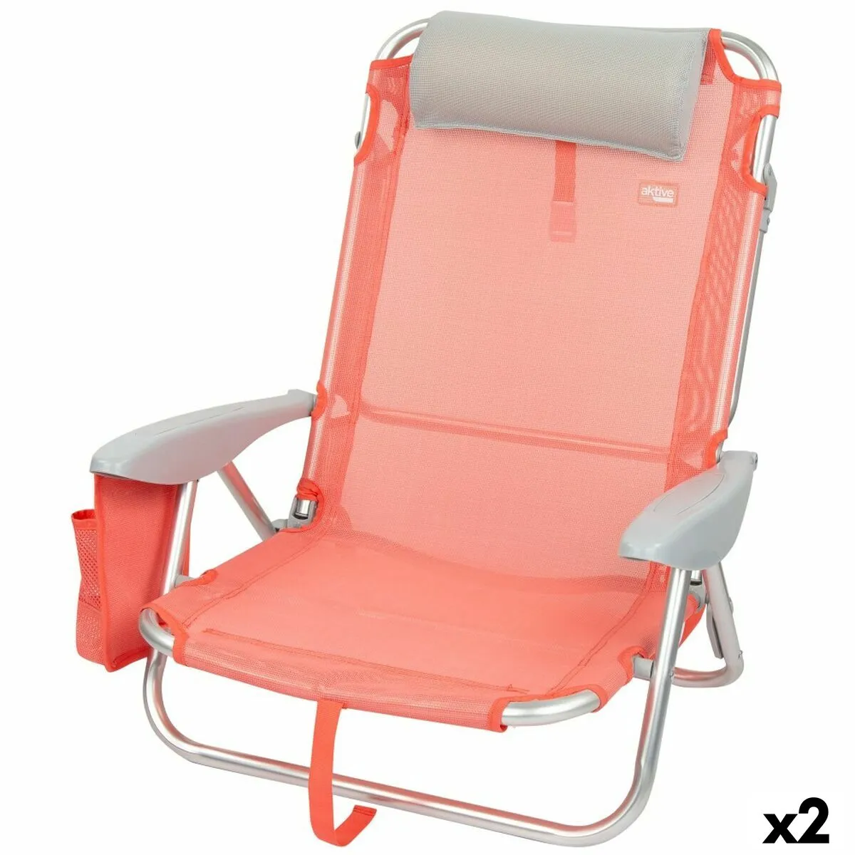 Sedia Pieghevole con Poggiatesta Aktive Flamingo Corallo 51 x 76 x 45 cm (2 Unità)