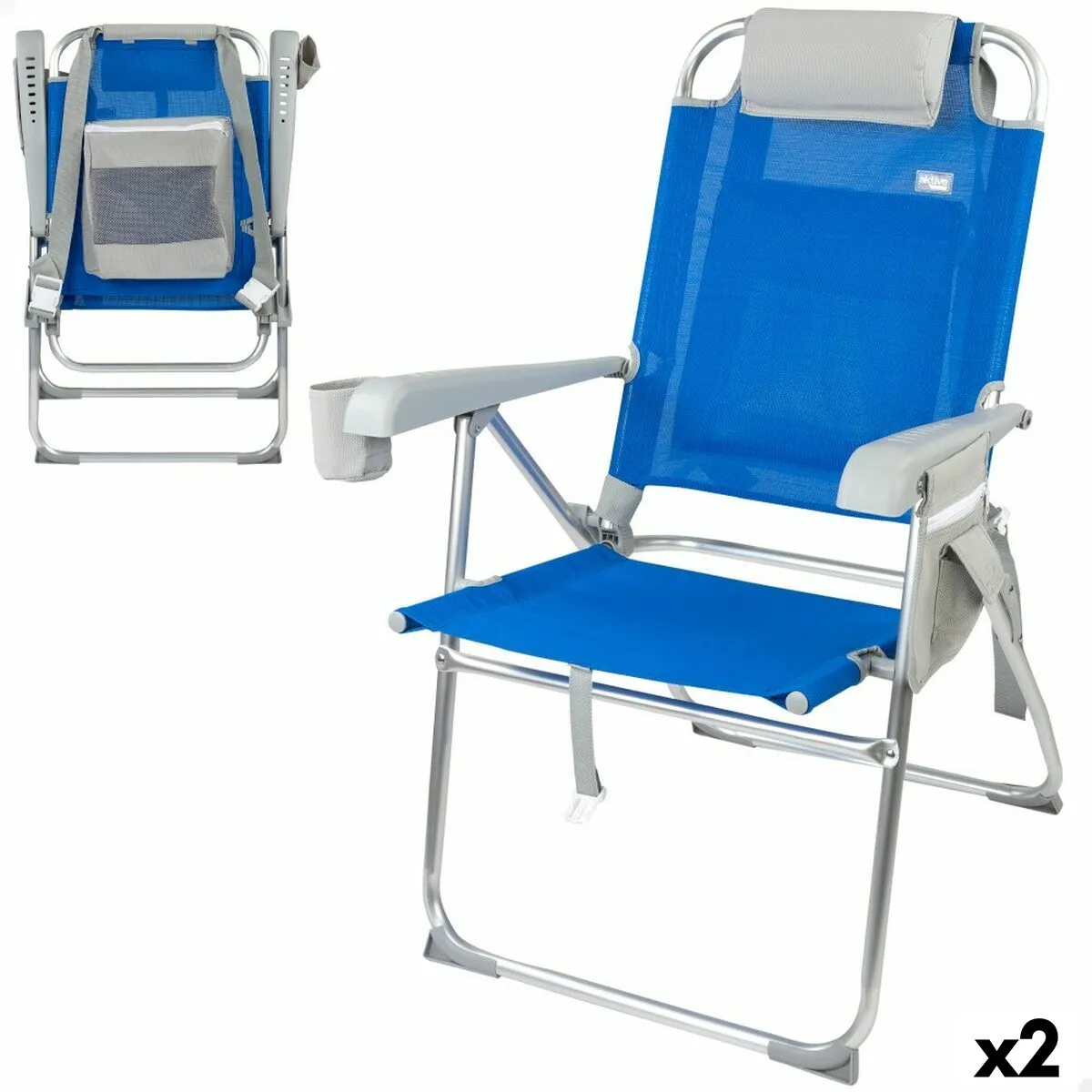 Sedia Pieghevole con Poggiatesta Aktive 47 x 99 x 63 cm Azzurro (2 Unità)