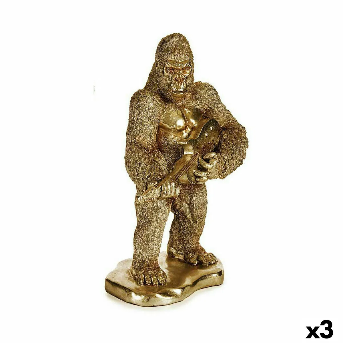 Statua Decorativa Gorilla Chitarre Dorato 16 x 39 x 27 cm (3 Unità)