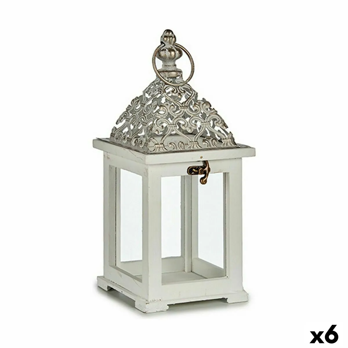 Lanterna Bianco Argentato Legno Metallo 13 x 29 x 13 cm (6 Unità)