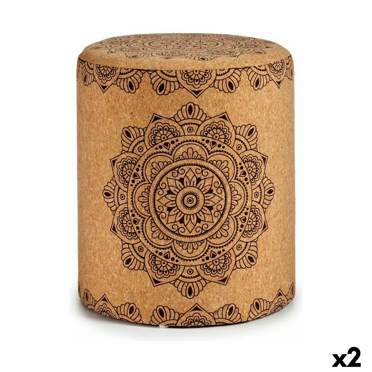 Puff Mandala Marrone Sughero Legno MDF 34 x 39 x 34 cm (2 Unità)