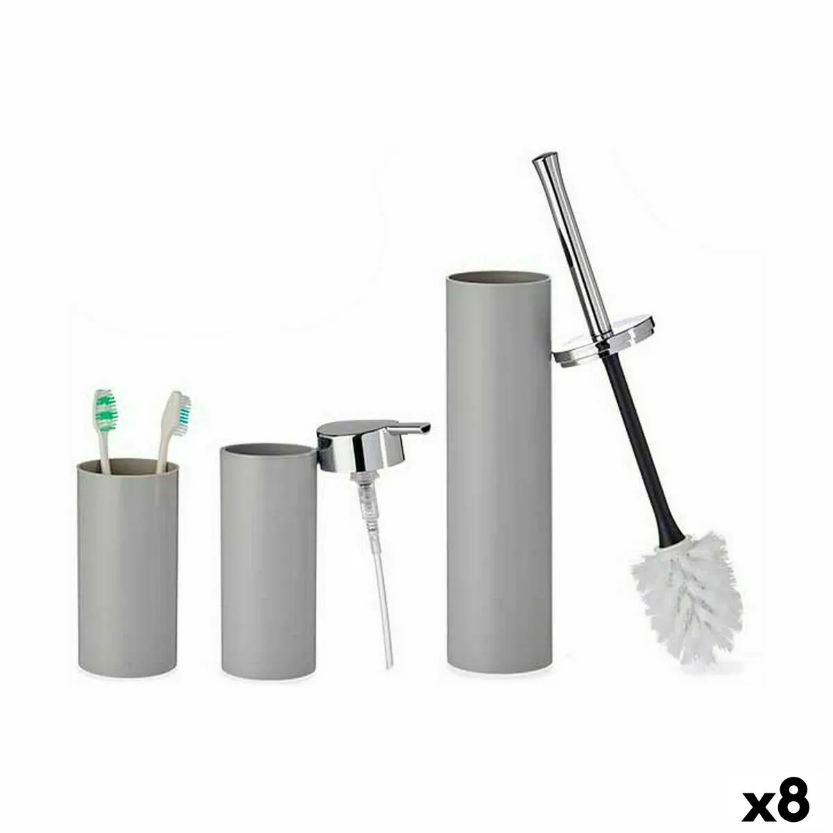 Set da Bagno Grigio Plastica (8 Unità)