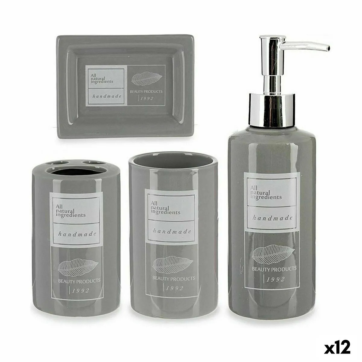 Set da Bagno Grigio Ceramica (12 Unità)