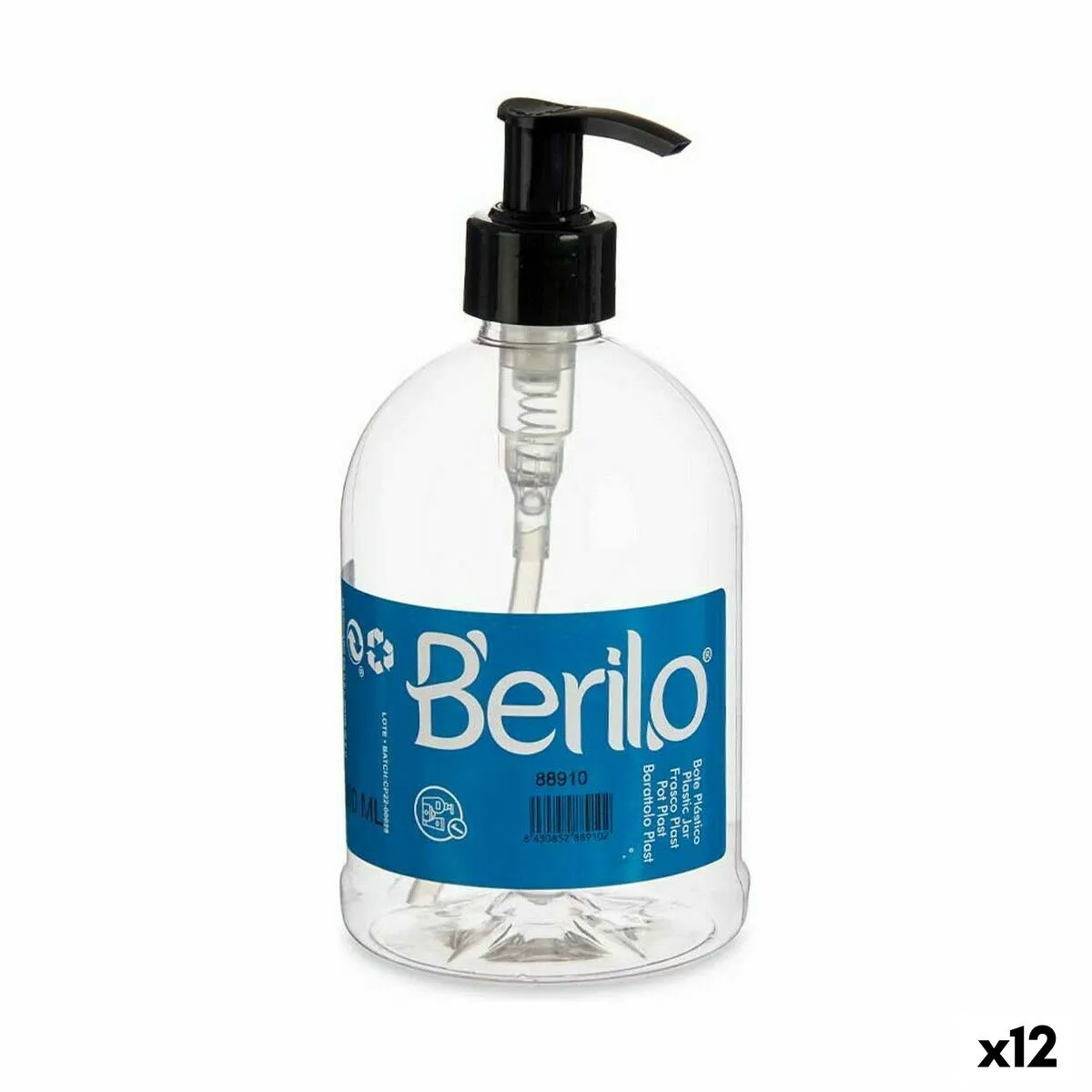 Dispenser di Sapone Nero Trasparente Plastica 500 ml (12 Unità)