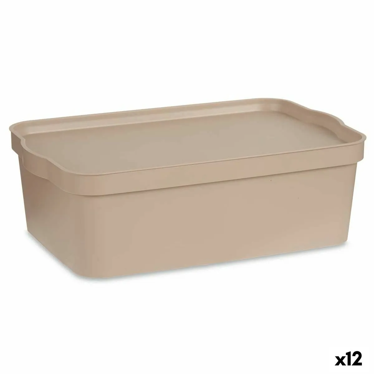 Scatola portaoggetti con coperchio Beige Plastica 14 L 29,5 x 14,5 x 45 cm (12 Unità)