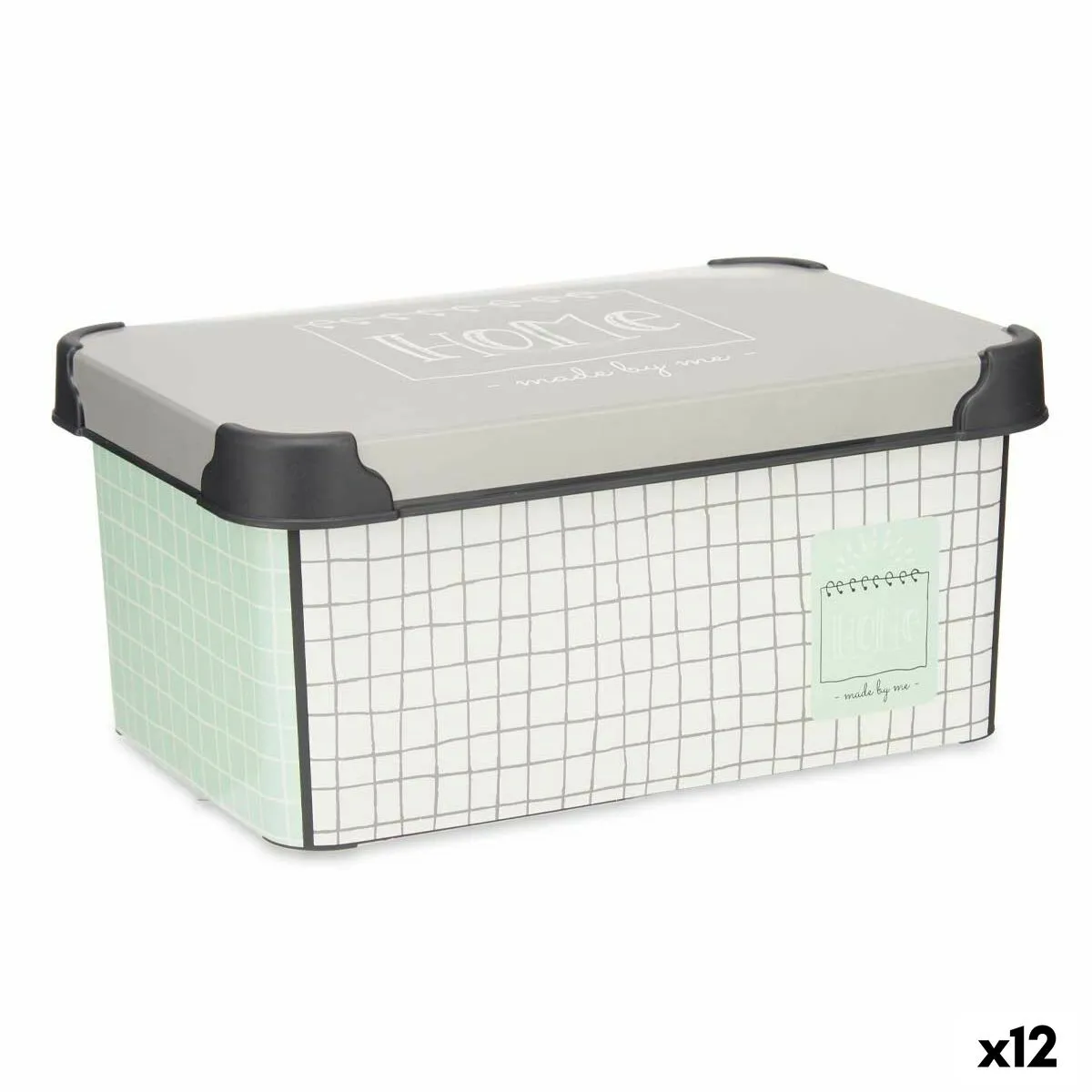 Scatola portaoggetti con coperchio Home Con griglia Plastica 5 L 19 x 13,5 x 29 cm (12 Unità)