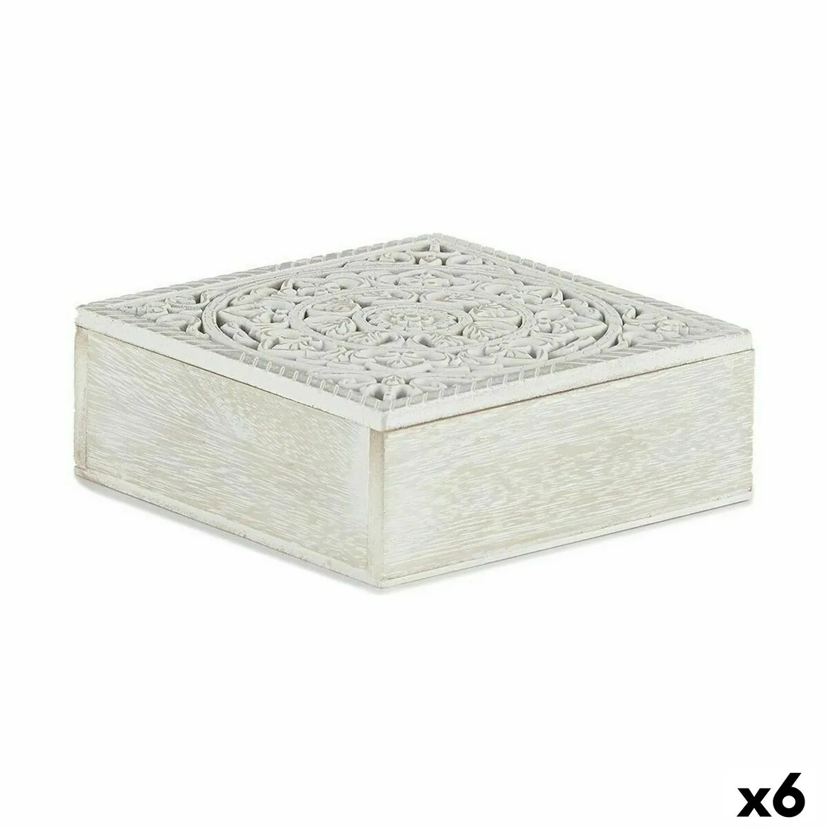 Scatola Decorativa Bianco Legno 18 x 6,5 x 18 cm (6 Unità)