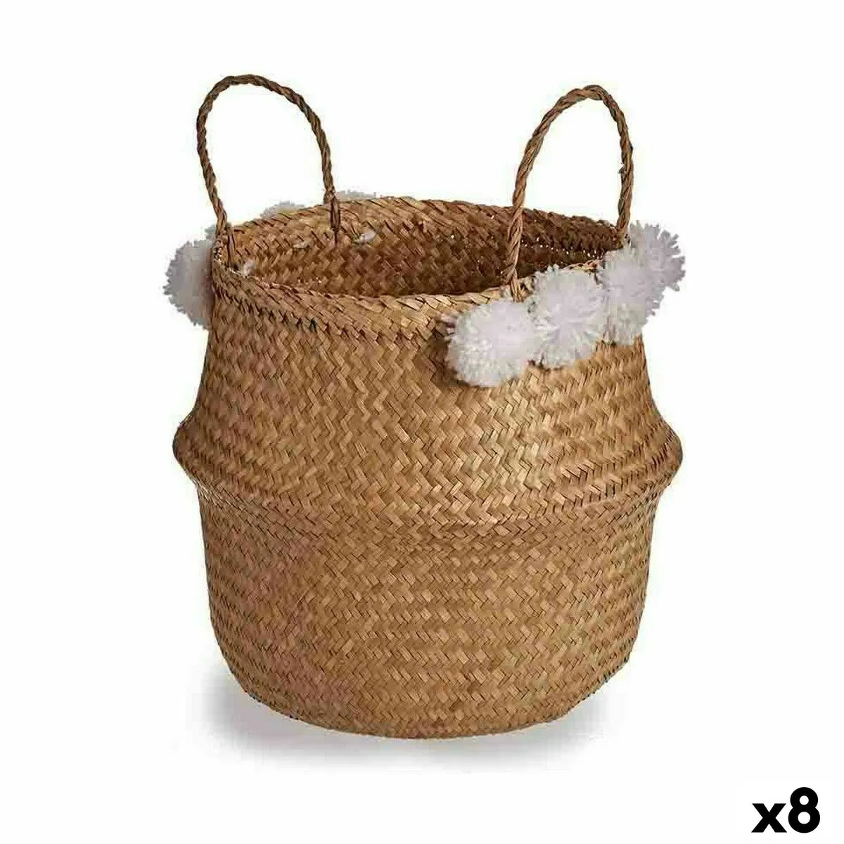 Cesta Decorativa Pompon Bianco Naturale Juncus 15 L 40 x 51 x 40 cm (8 Unità)