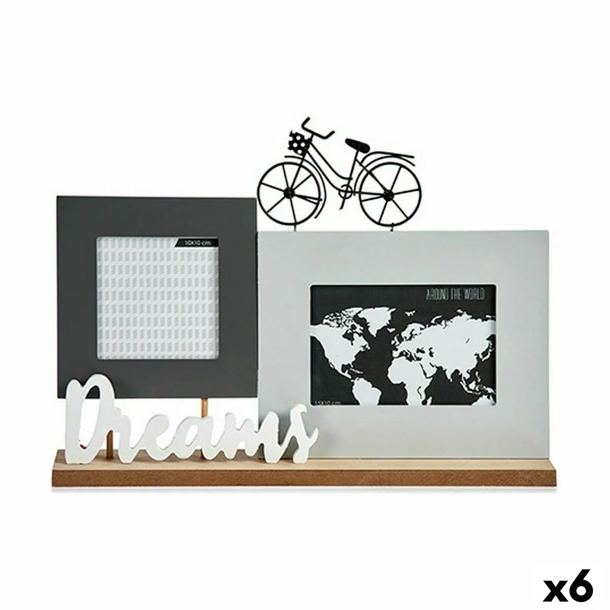 Portafoto Dreams Bicicletta Bianco Nero Grigio Legno 6 x 27 x 37,5 cm (6 Unità)