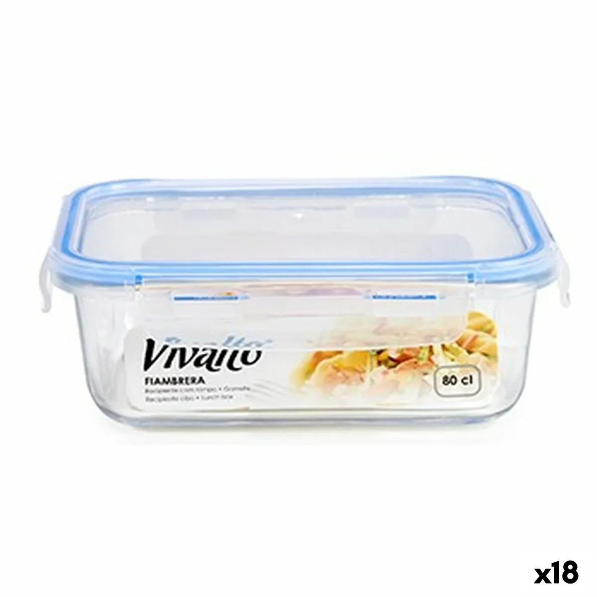 Porta pranzo Ermetico Rettangolare Azzurro Plastica 800 ml 19,2 x 7 x 13,3 cm (18 Unità)