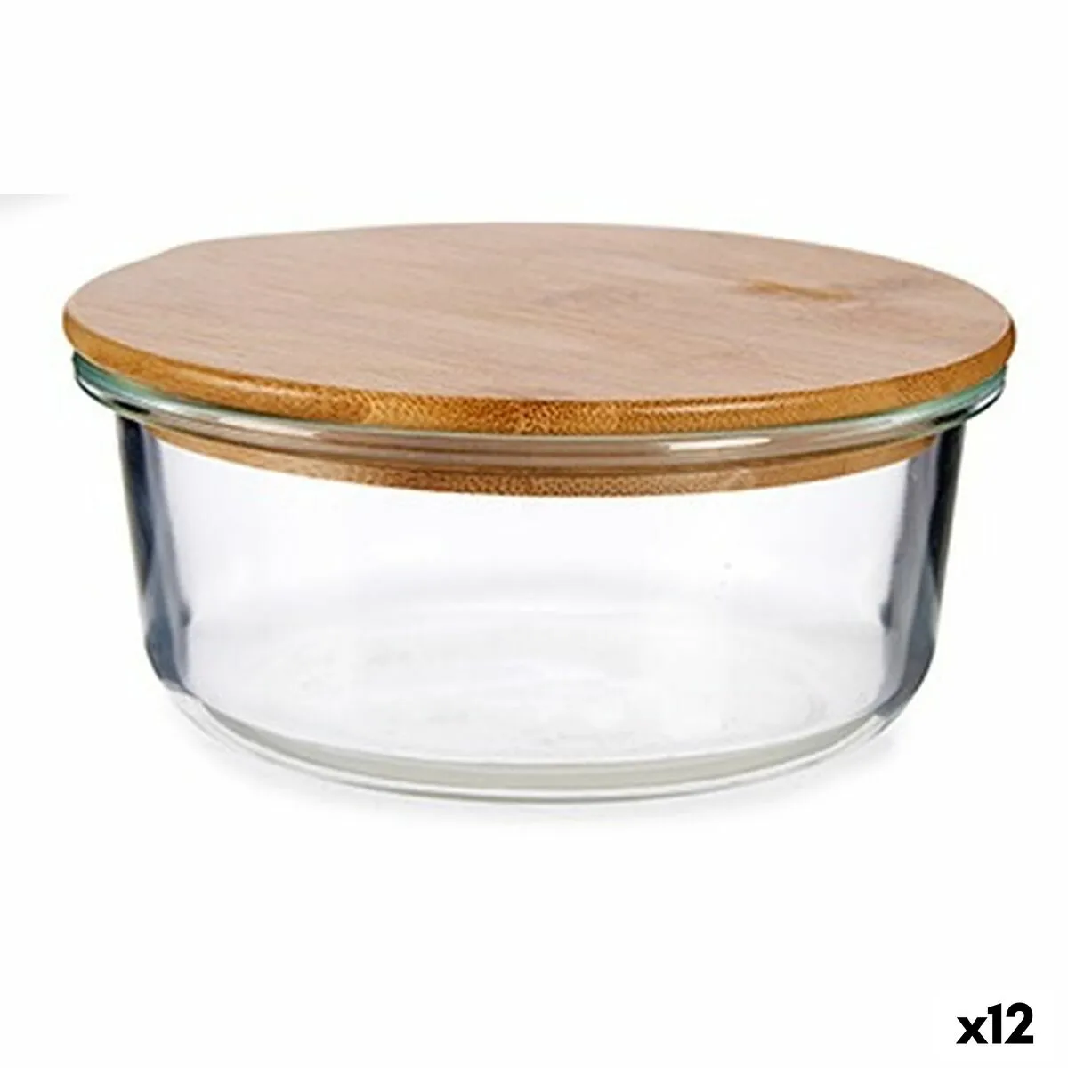 Porta Pranzo Rotondo con Coperchio Bambù 15 x 6,5 x 15 cm (12 Unità)