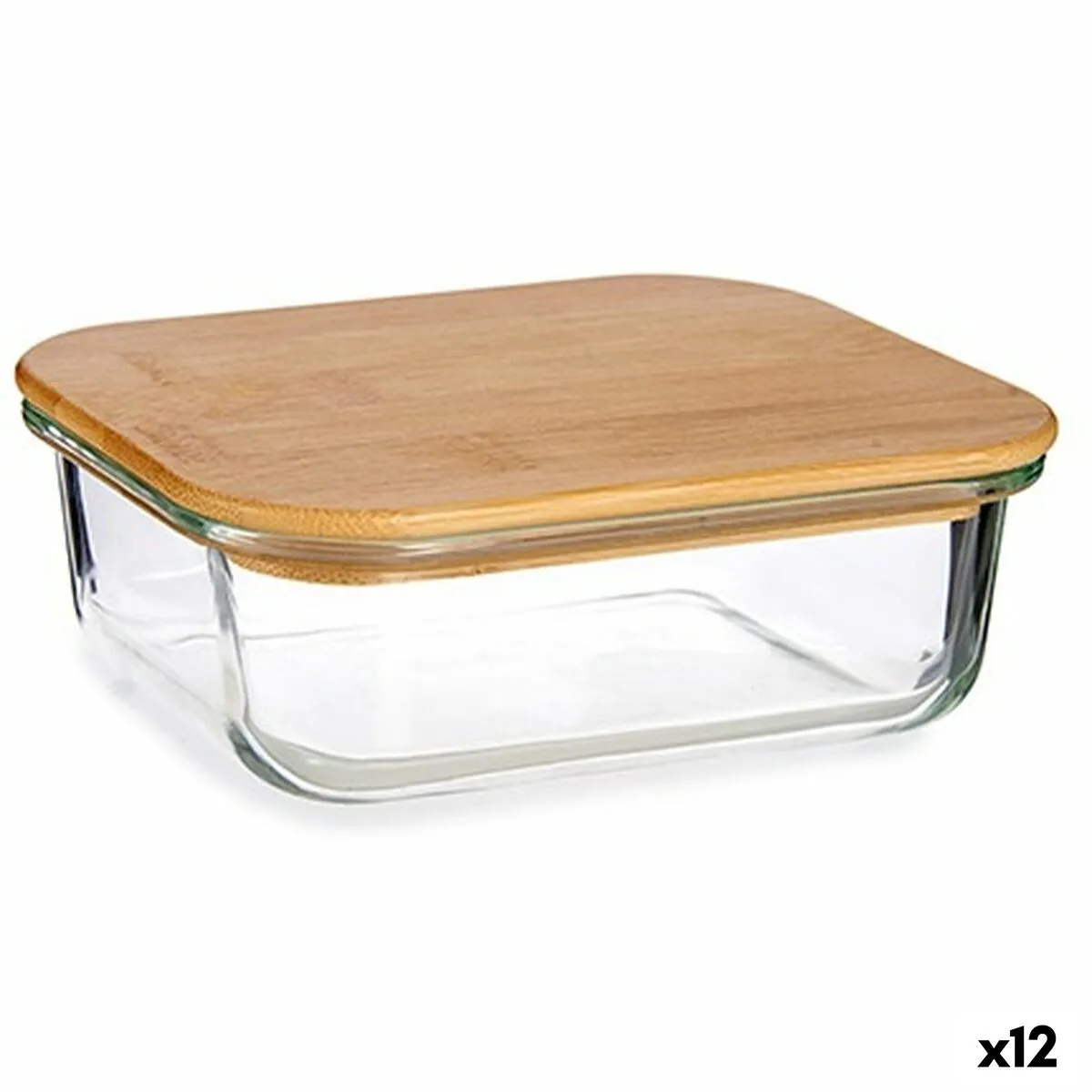 Portapranzo Rettangolare con Coperchio Bambù 640 ml 12,9 x 5,7 x 17,3 cm (12 Unità)