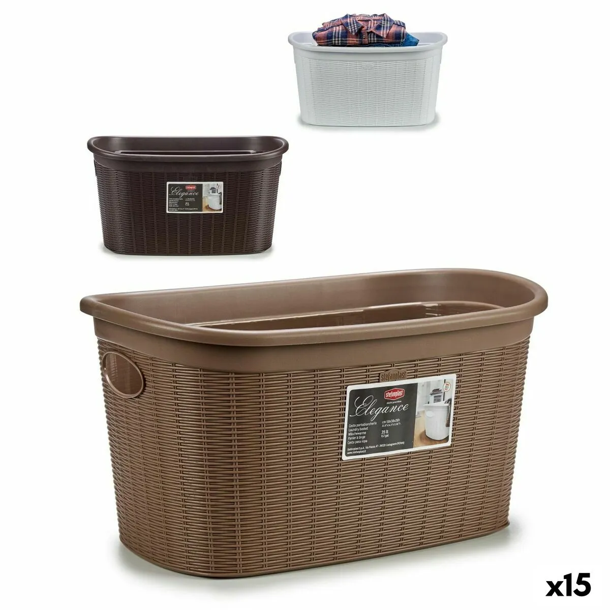 Cesto per i Panni Stefanplast Elegance Plastica 35 L 37 x 26 x 57,5 cm (15 Unità)