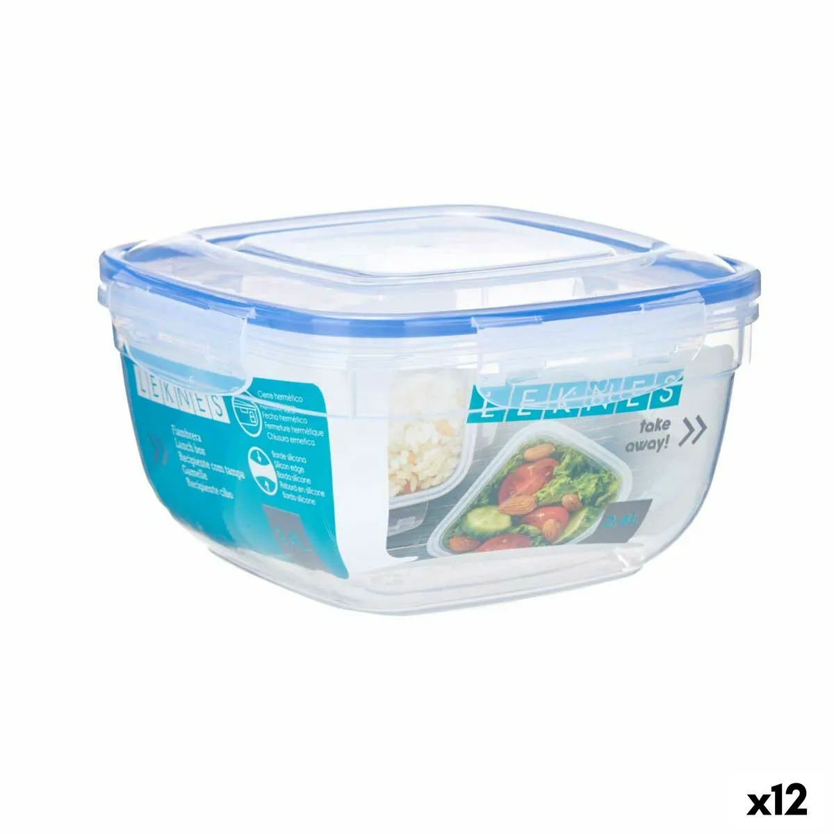 Porta pranzo Ermetico Quadrato Trasparente Plastica 2,4 L 20 x 11 x 20 cm (12 Unità)