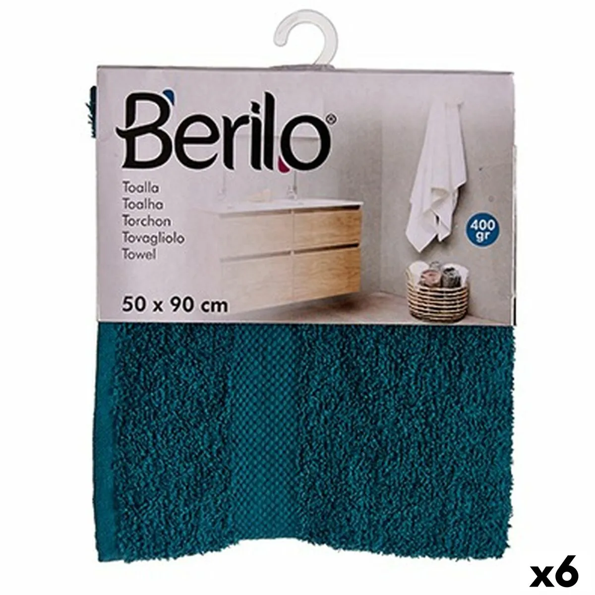 Telo da bagno Azzurro 50 x 90 cm (6 Unità)