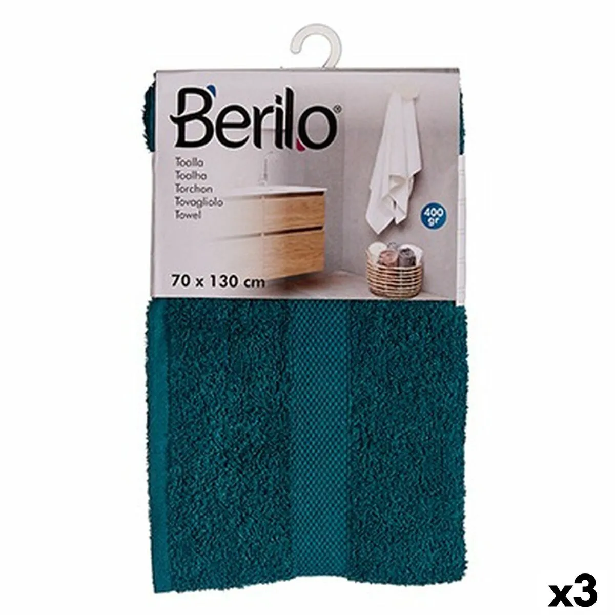 Telo da bagno Azzurro 70 x 130 cm (3 Unità)