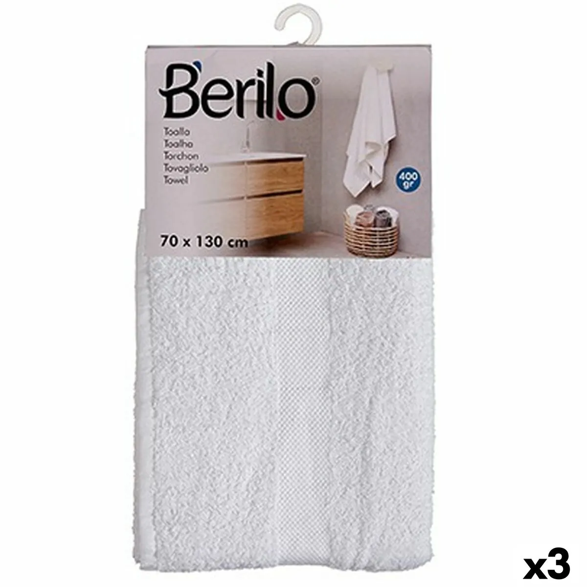 Telo da bagno Bianco 70 x 130 cm (3 Unità)