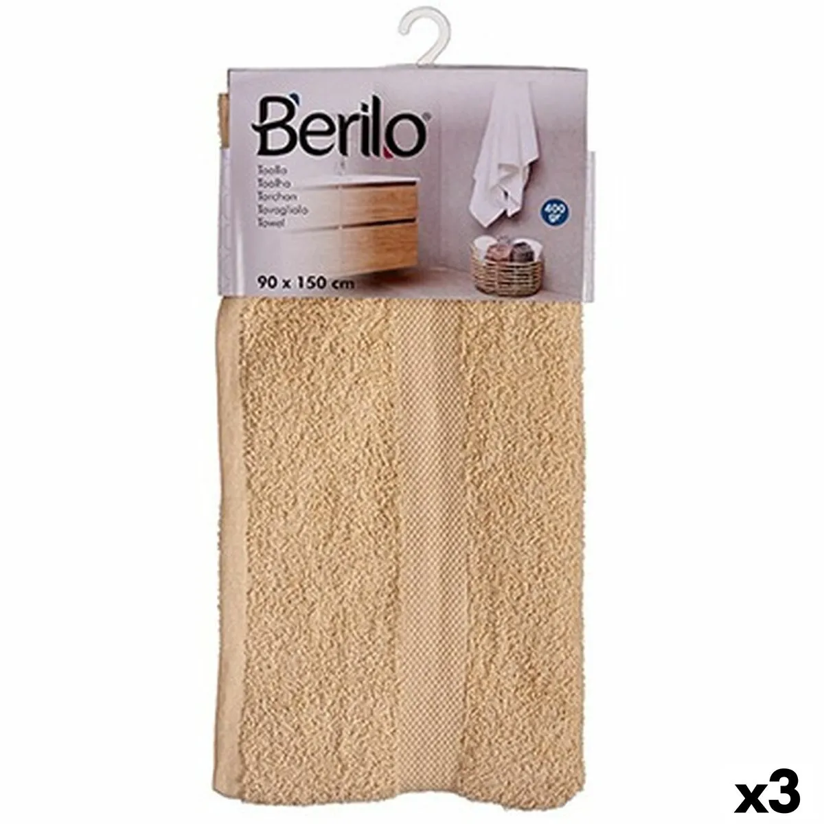 Telo da bagno 90 x 150 cm Crema (3 Unità)