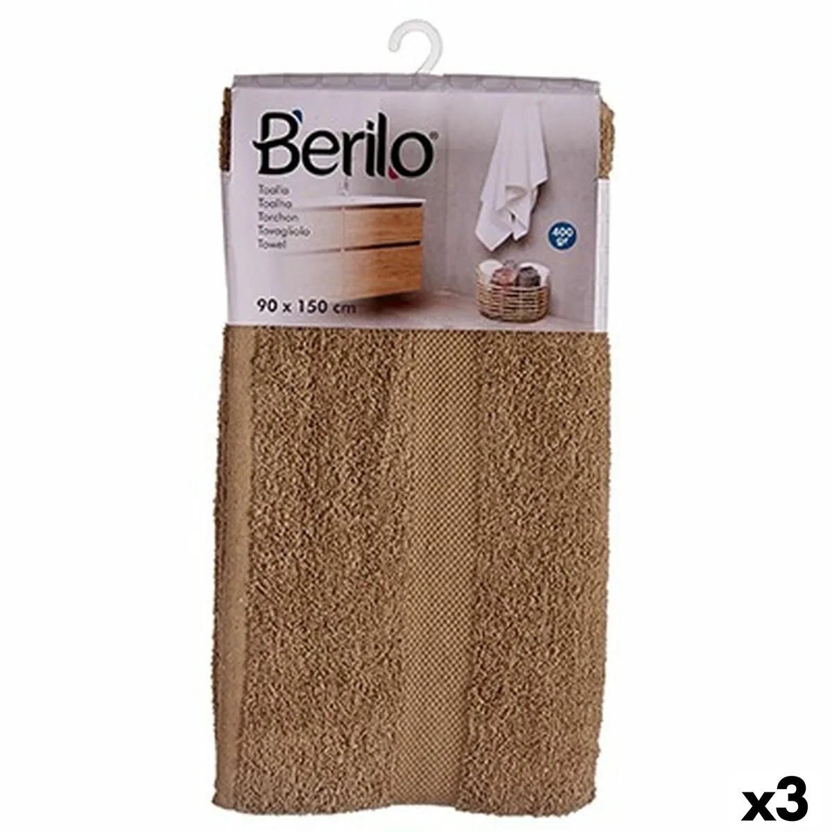 Telo da bagno 90 x 150 cm Cammello (3 Unità)