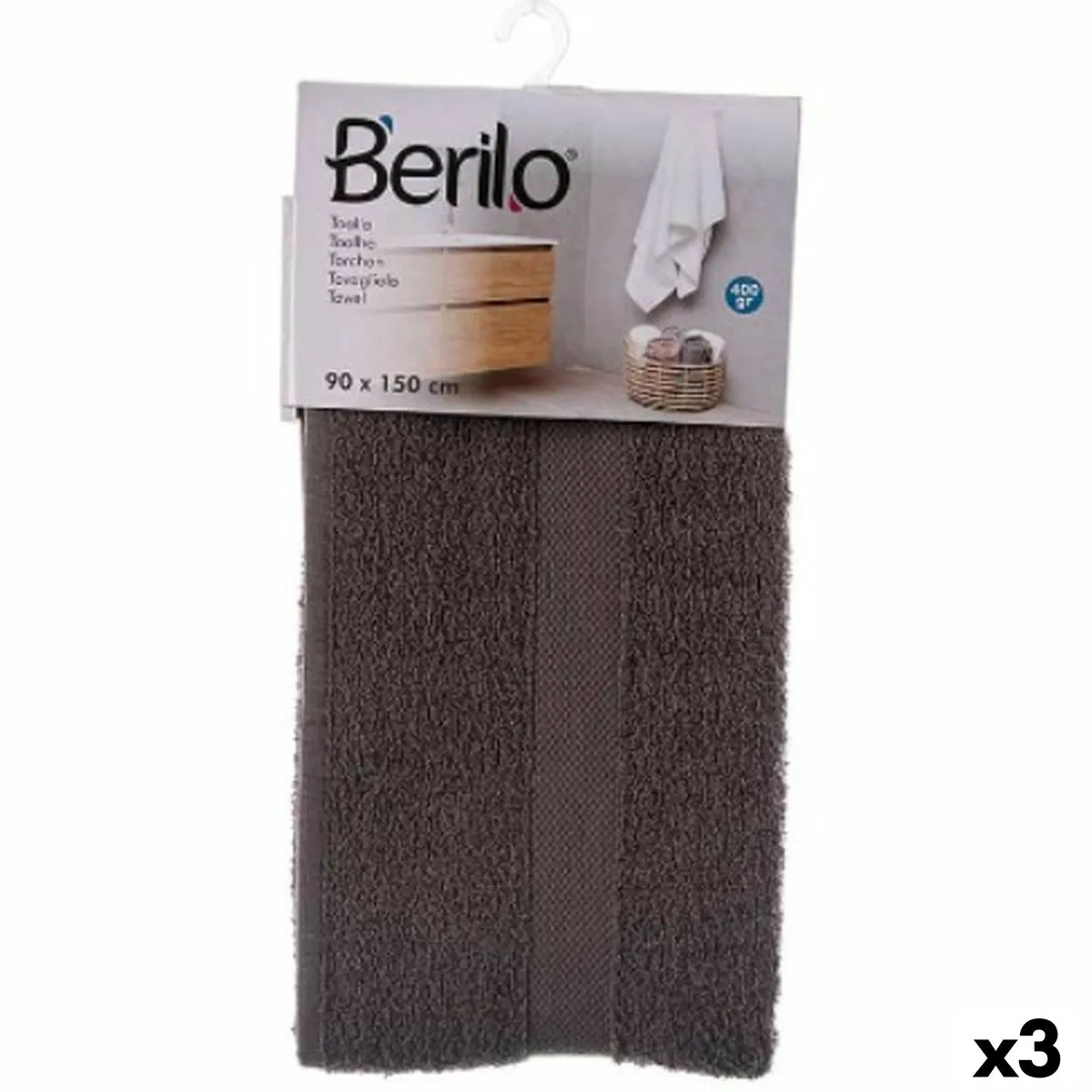 Telo da bagno 90 x 150 cm Grigio (3 Unità)