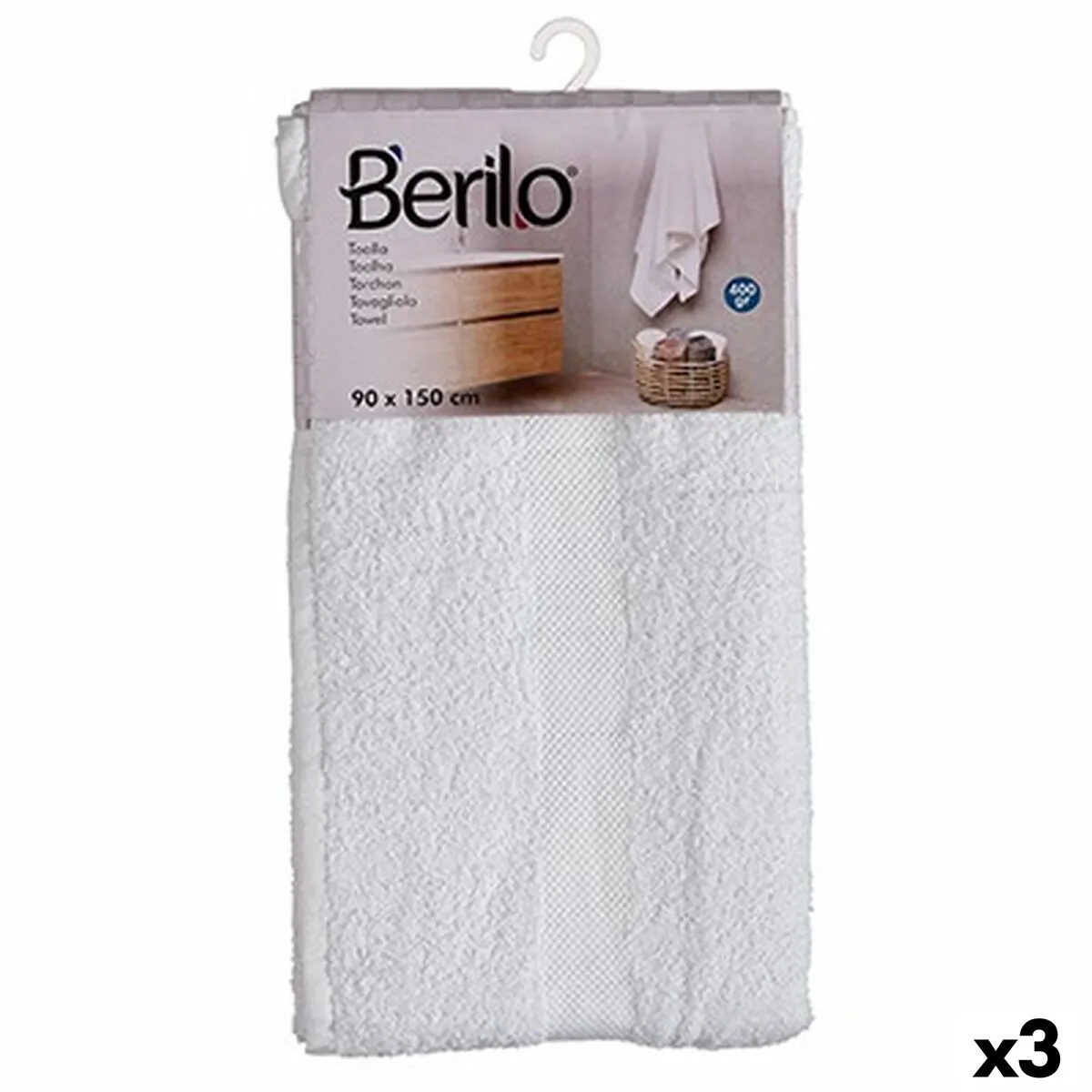 Telo da bagno 90 x 150 cm Bianco (3 Unità)