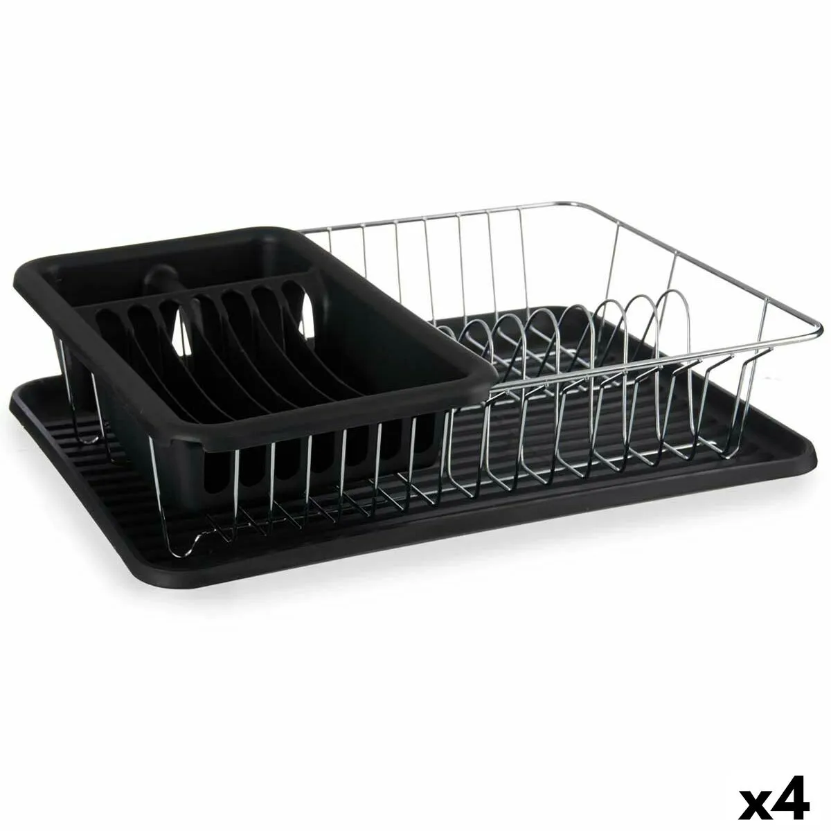 Scolapiatti da Lavandino Nero Metallo Plastica 43,5 x 11 x 33,5 cm (4 Unità)