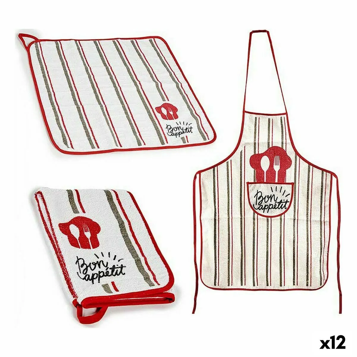 Set da Cucina Bon Appetit 2 Pezzi Bianco Rosso (12 Unità)