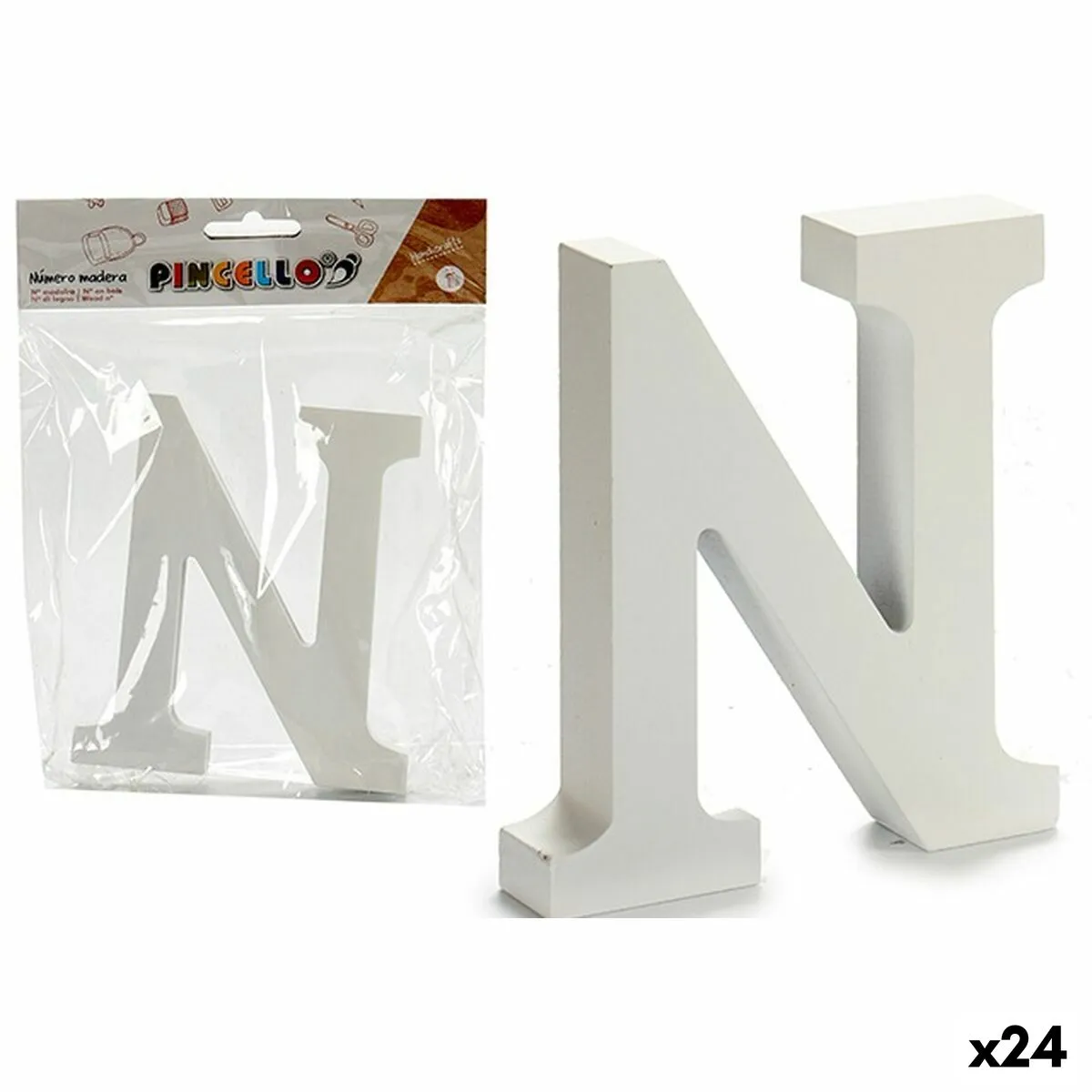 Lettera N Bianco Legno 2 x 16 x 14,5 cm (24 Unità)