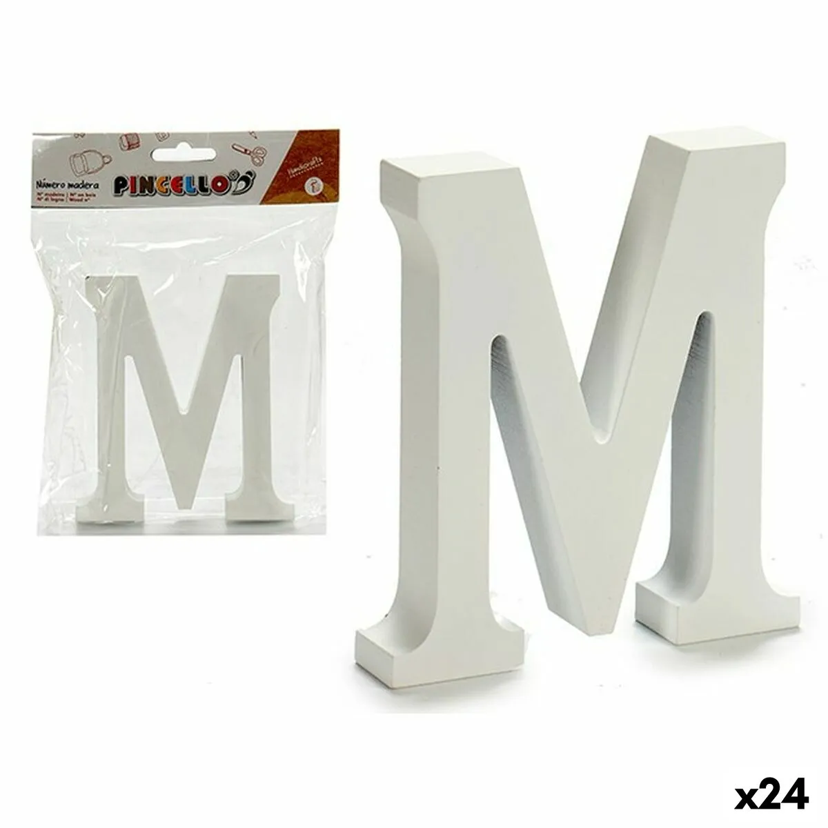 Lettera M Bianco Legno 2 x 16 x 14,5 cm (24 Unità)