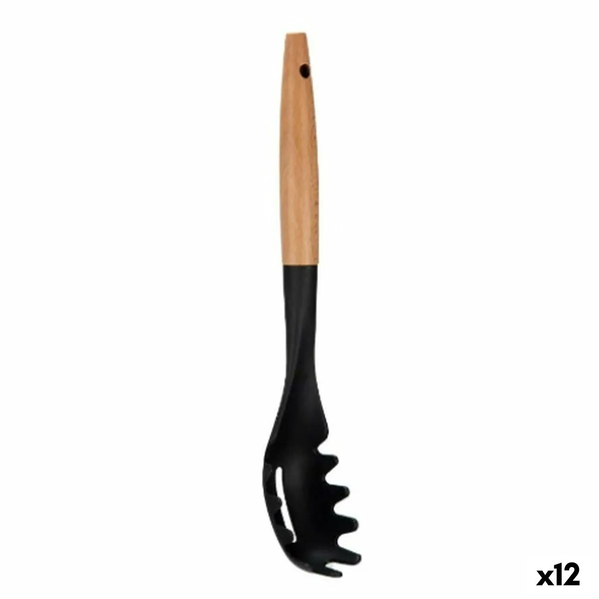 Cucchiaio per Servire la Pasta Nero Naturale Legno 6 x 33,5 x 6 cm (12 Unità)