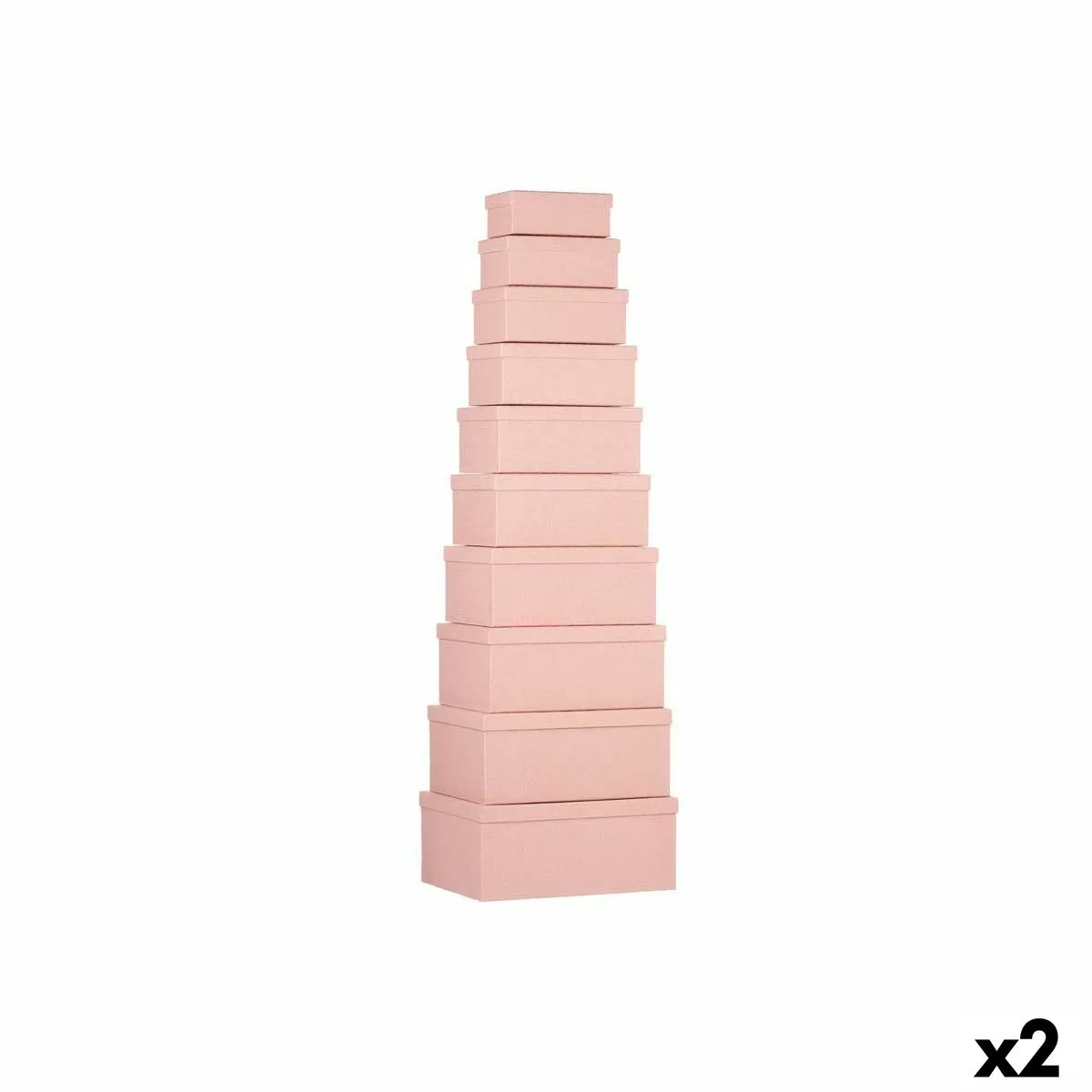 Set di Scatole per Sistemare Impilabili Rosa Cartone (2 Unità)