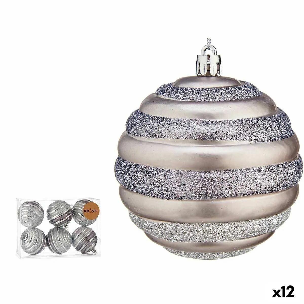 Set di palline di Natale Cerchi Argentato Plastica Ø 8 cm (12 Unità)