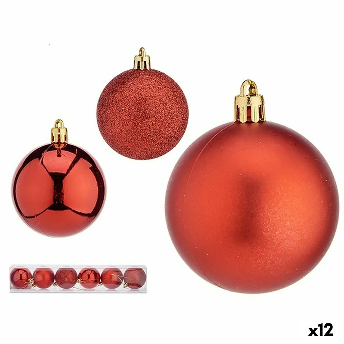 Set di palline di Natale Ø 6 cm Rosso PVC (12 Unità)