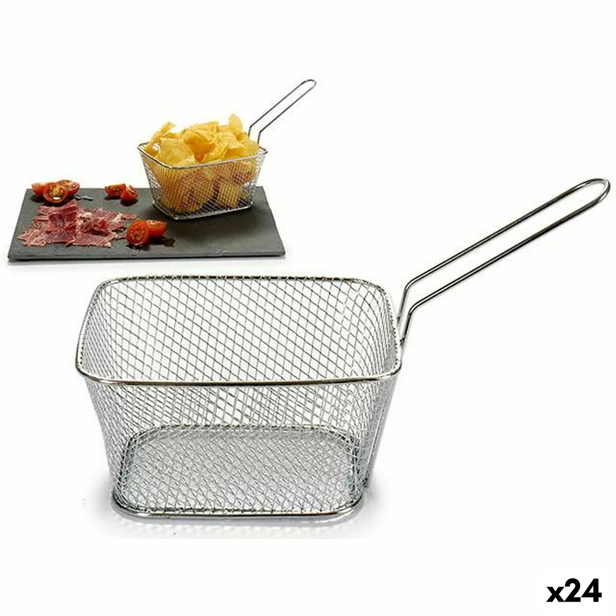 Cestino per Servire Aperitivi Argentato Ferro 24 x 13 x 11 cm (24 Unità)