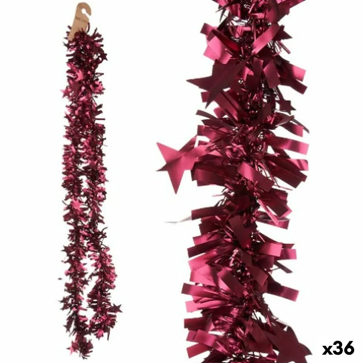 Ghirlanda di Natale Tinsel Stelle Fucsia 9 x 9 x 200 cm (36 Unità)