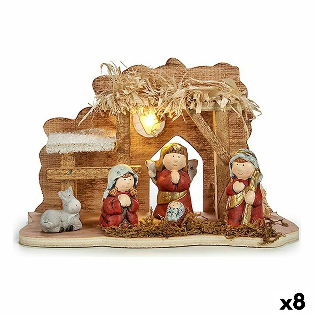 Presepe di Natale Marrone Rosso Grigio Legno Ceramica 24,5 x 14,5 x 9,5 cm (8 Unità)