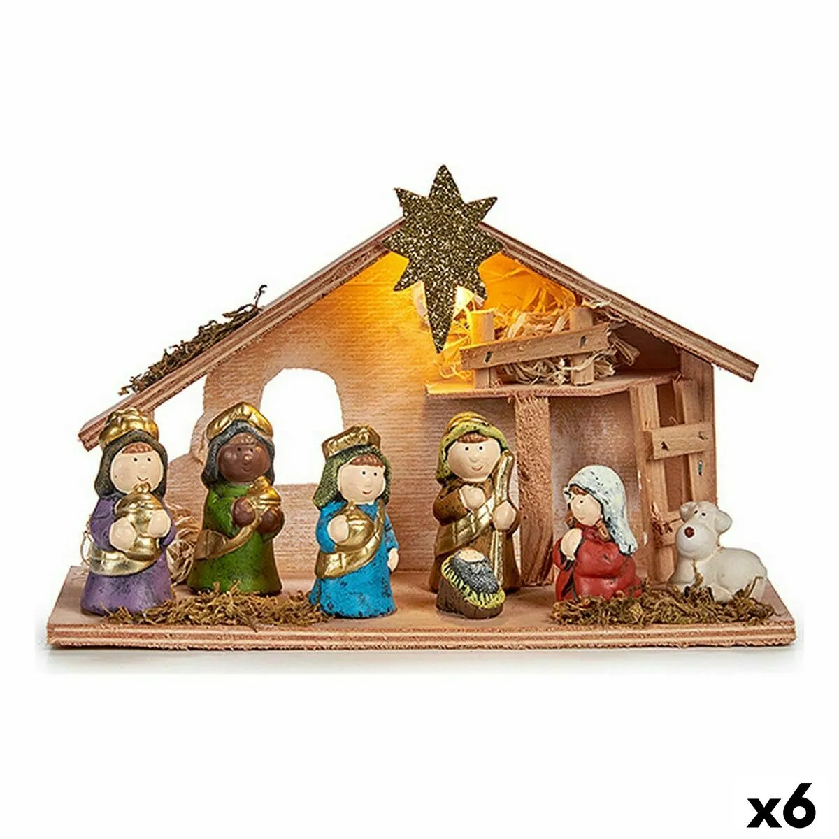 Presepe di Natale Multicolore Legno Ceramica 28 x 17 x 10 cm (6 Unità)