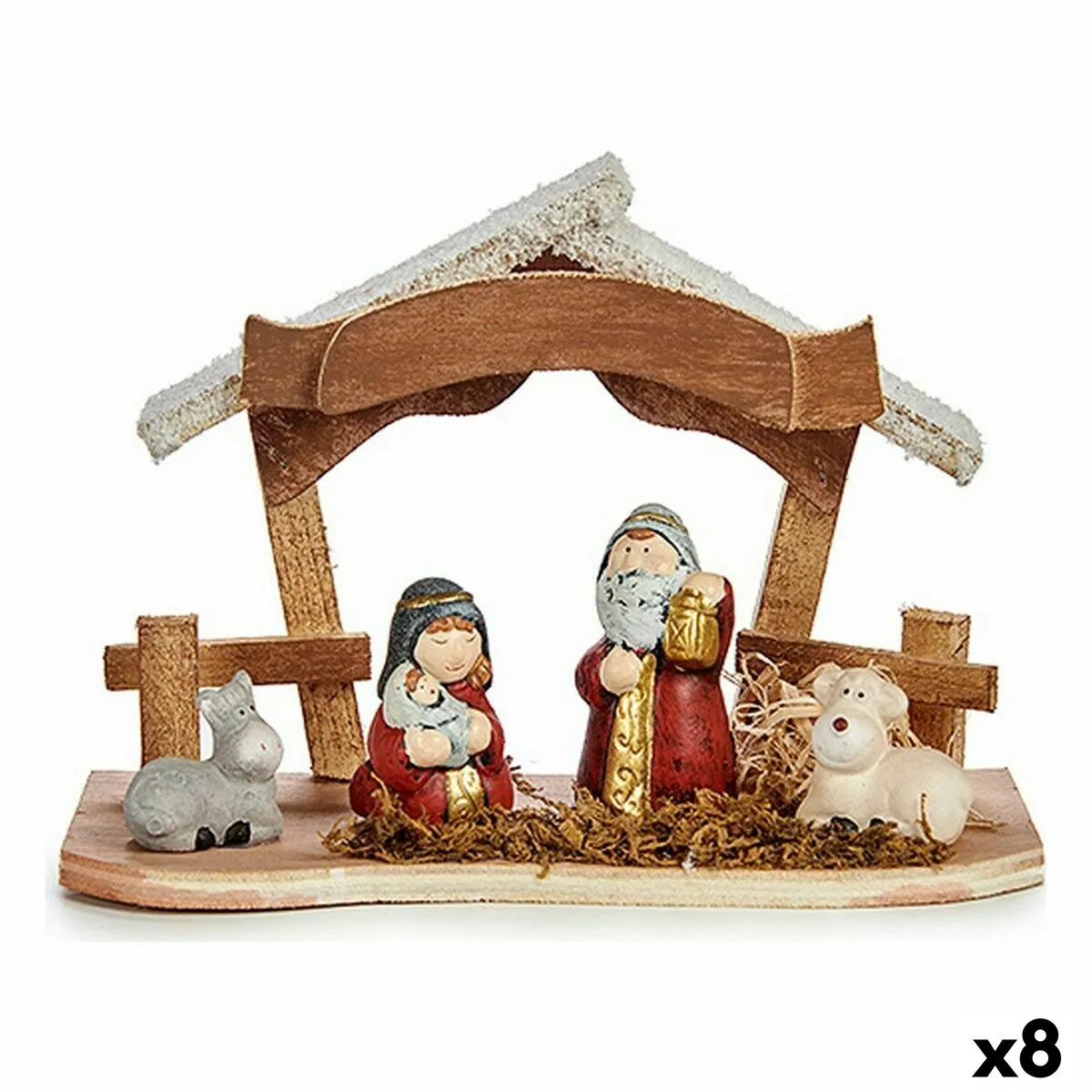 Presepe di Natale Bianco Marrone Rosso Dorato Legno Ceramica 8,5 x 15,5 x 21,5 cm (8 Unità)