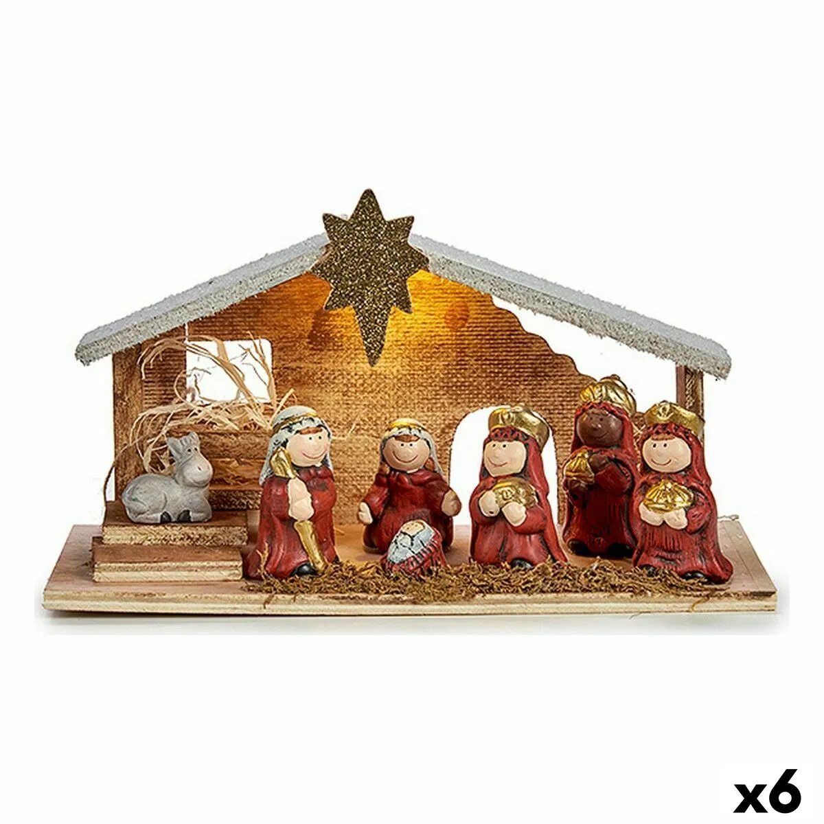 Presepe di Natale Bianco Rosso Dorato Legno Ceramica 29,5 x 16,5 x 11,5 cm (6 Unità)